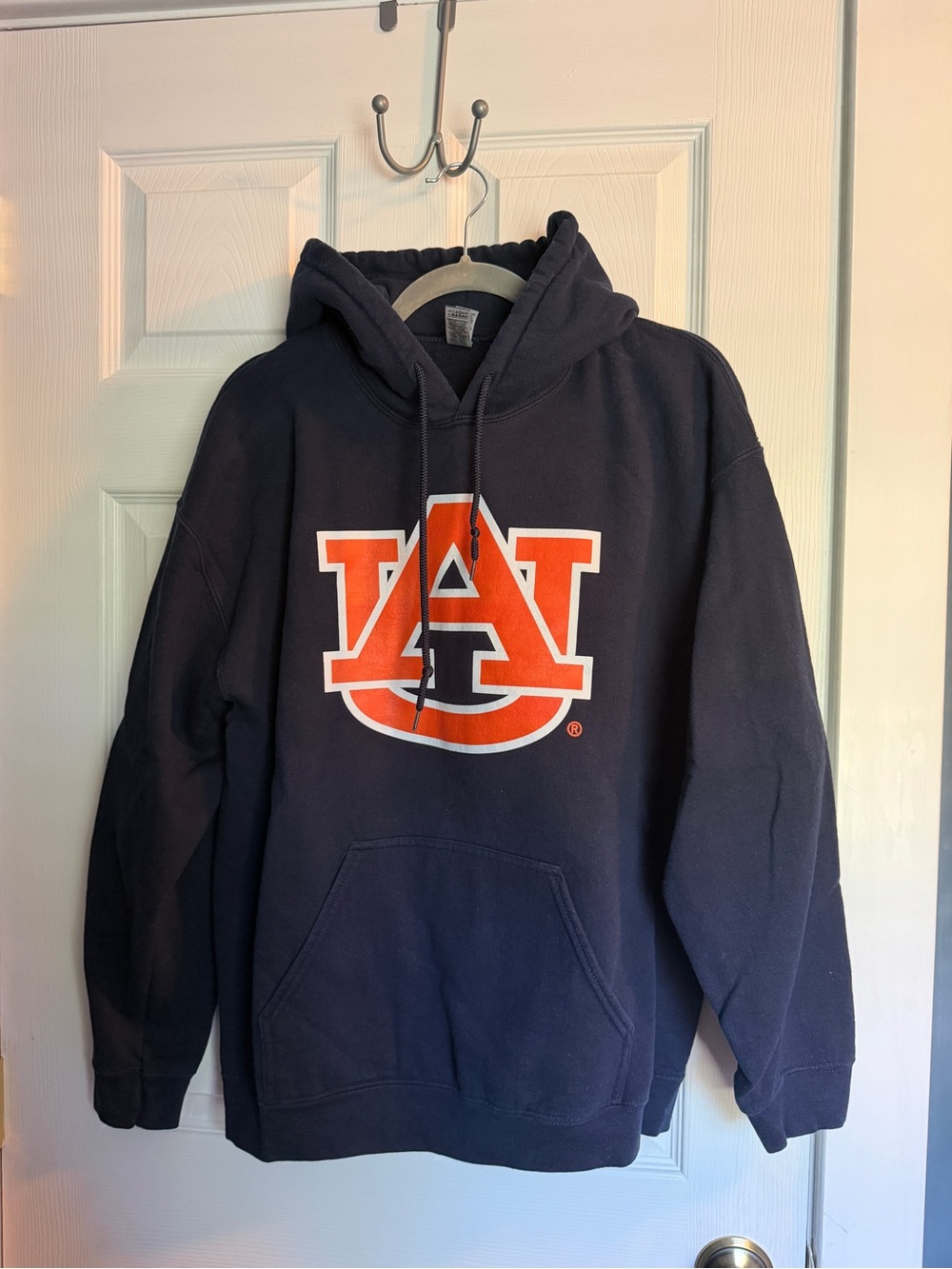 Gildan Navy Crewneck Hoodie with Orange AU Logo